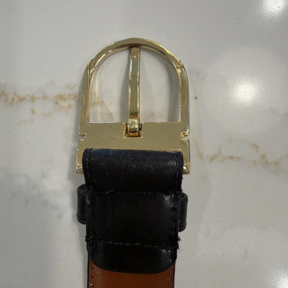 Christian Dior Women's Black Leather Belt 38 Gold Buckle Vintage